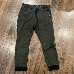 Zara herringbone print joggers with faux leather trim